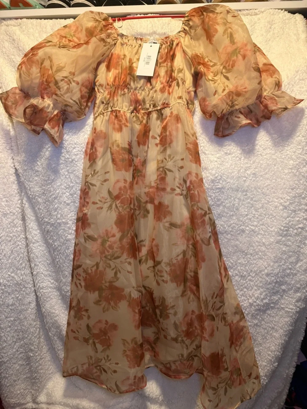 One Loved Babe Floral Puff-Sleeve Maxi Dress - Peach Cream - Picture 1 of 3